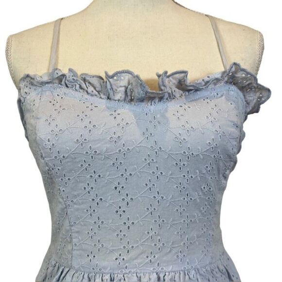 Patrons of Peace Sundress Mini Blue Eyelet Lined Elastic Back Size Small - Picture 2 of 12